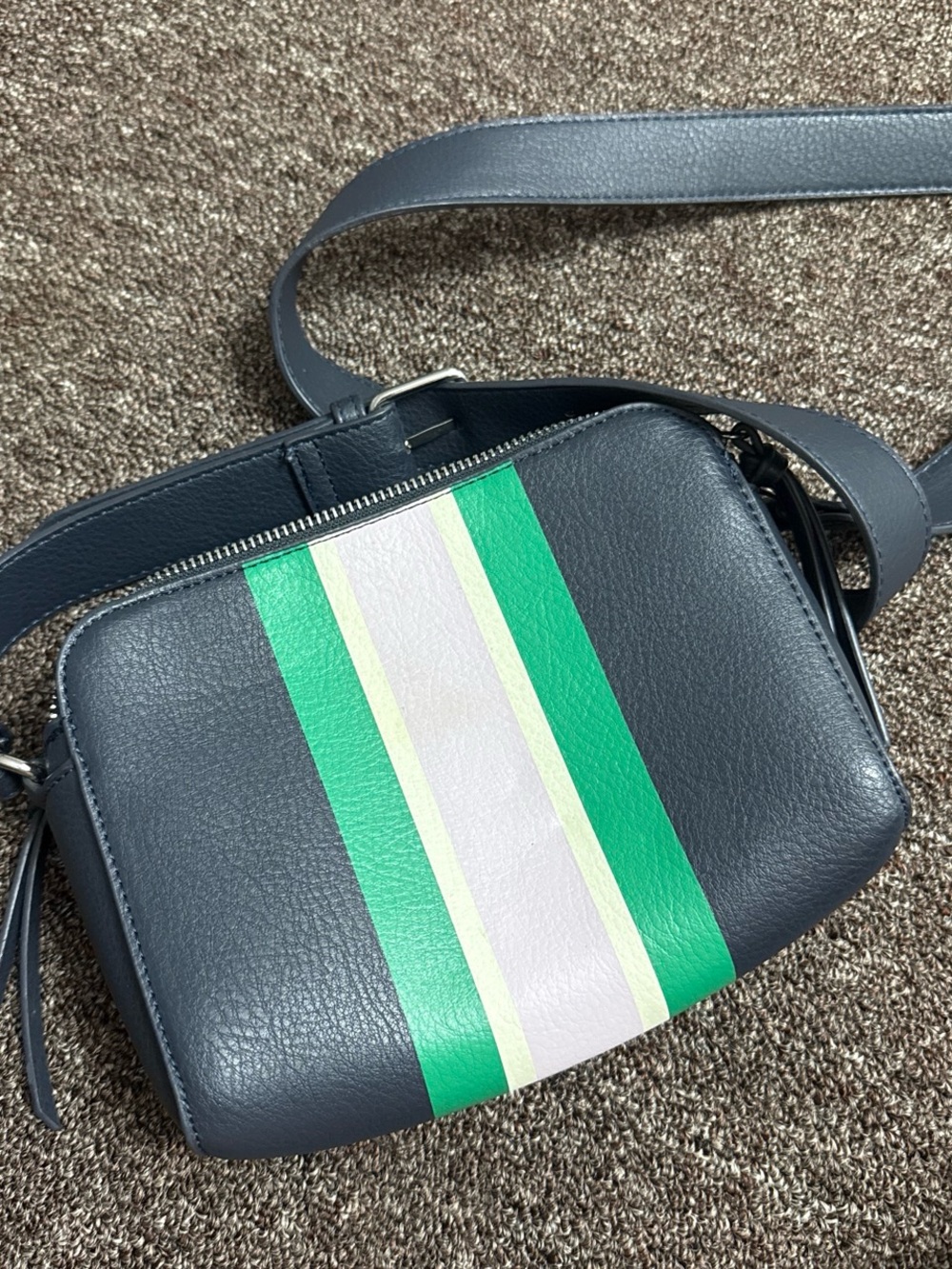 Leather Crossbody Bag with Green and White Stripe
